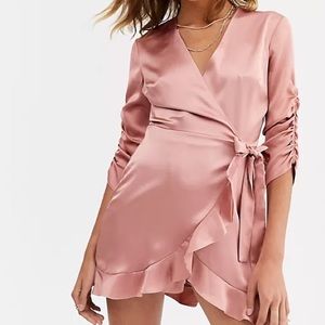 River Island Pink Satin Wrap Mini Dress